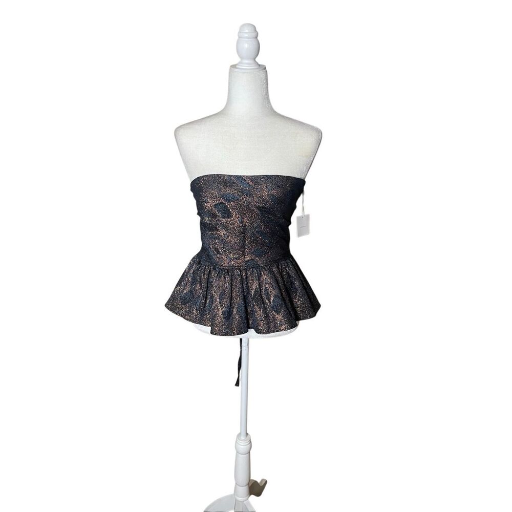 Lavender Brown Metallic Peplum Corset Top  Size Small (NWT, $230 Retail)